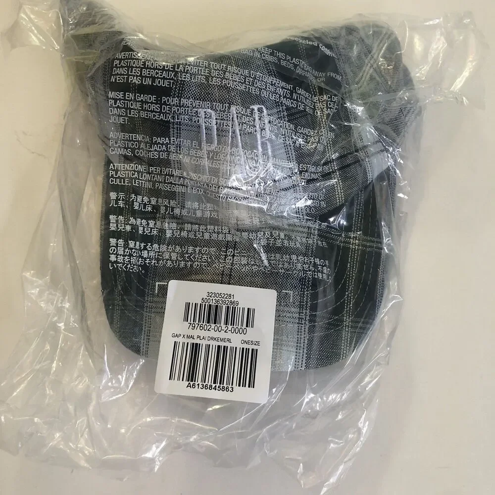 Malbon X GAP Golf Linen-Cotton Logo Plaid Baseball Hat Cap Dark Emerald - Picture 3 of 4